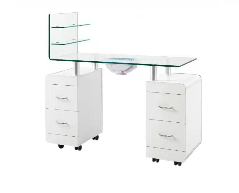 tavolo manciure in vetro con mensola cassettiera keopalia italia