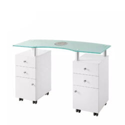 Tavolo manicure in vetro con aspiratore HEPA filtro tondo con cassettiera per centro estetico estetista