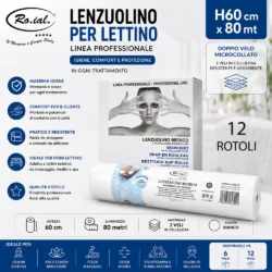 12 Lenzuolino Rotolo per Lettino Monouso Roial 60 cm x 80 m Carta Professionale per Estetista, Massaggi e Spa LEN587