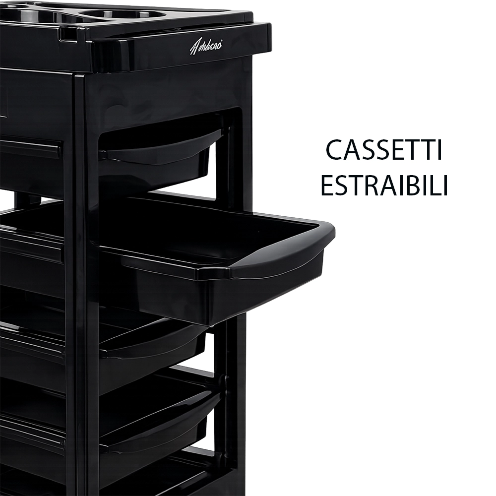 Carrello Parrucchiere NEW ABS MELCAP con 5 Ripiani Porta Accessori per Barbiere e Salone - immagine 2