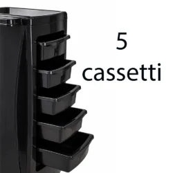 Carrello da Parrucchiere Styling Professionale Nero Lucido con 5 Cassetti - immagine 3