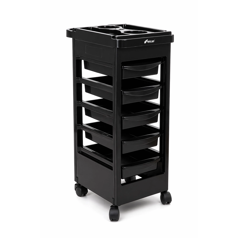 carrello per parrucchiere nero 5 cassetti e ruote