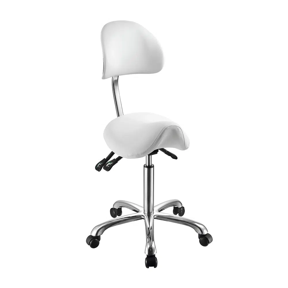 SGABELLO ESTETISTA CON SCHIENALE E SEDUTA A SELLA 3 regolazioni WEELKO NOBLE