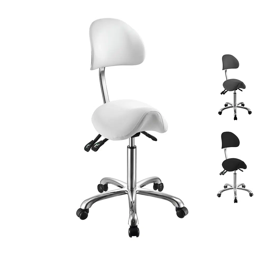 SGABELLO ESTETISTA CON SCHIENALE E SEDUTA A SELLA 3 regolazioni WEELKO NOBLE