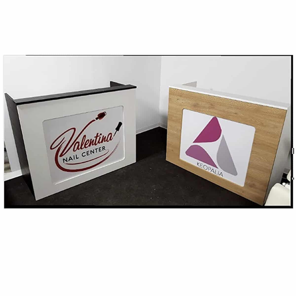 BANCO CASSA RECEPTION PER BARBIERE PARRUCCHIERE CENTRO ESTETICO SPA  ITALIANO CON LOGO E ILLUMINAZIONE LED - immagine 3