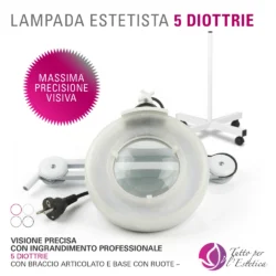 LENTE 5 DIOTTRIE INGRANDIMENTO 5 POLLICI STATIVO PER ESTETISTA CENTRO ESTETICO BASE RUOTE - immagine 2