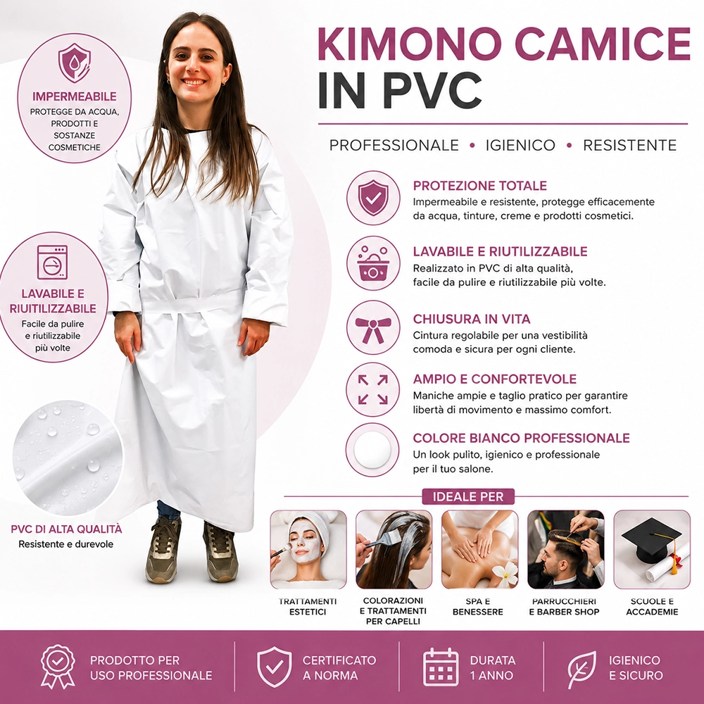 kimono in pvc bianco plastica centro estetico parrucchiere