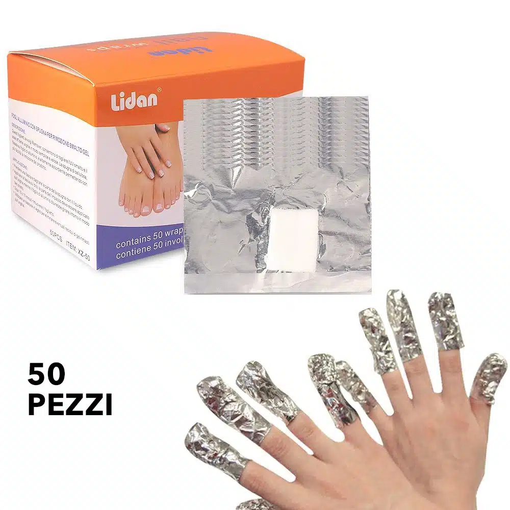 Fogli di alluminio con spugna per rimozione semipermanente smalto gel 50 nail wraps soak off remover