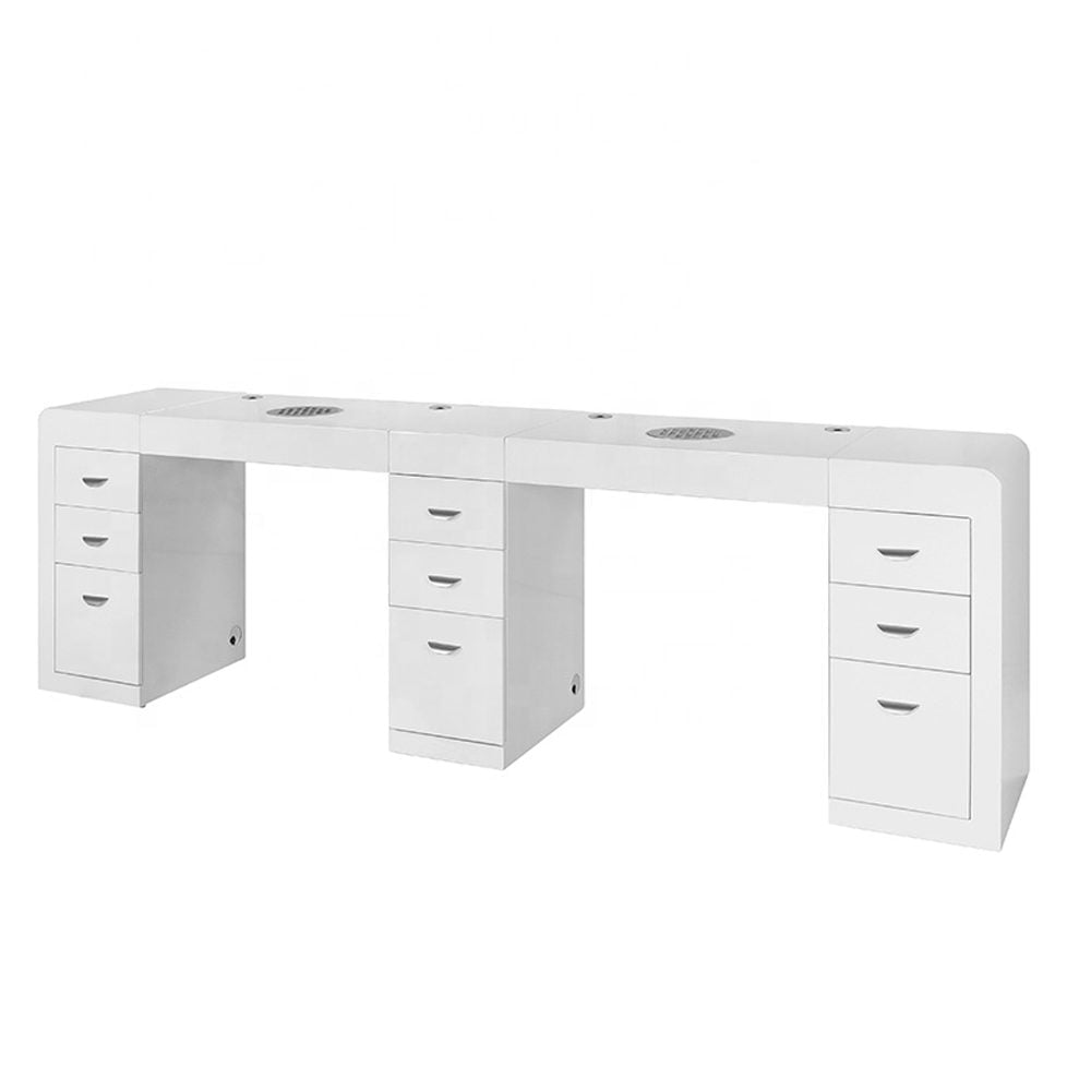 Tavolo manicure doppia postazione con aspiratore per estetista centro estetico legno laccato bianco 3 cassettiere Regin Keopalia Ke131050 - immagine 2