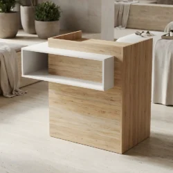 reception per centro estetico cassa con vano a giorno legno rovere