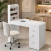 tavolo manicure laccato bianco con aspiratore con ripiano mensola espositiva