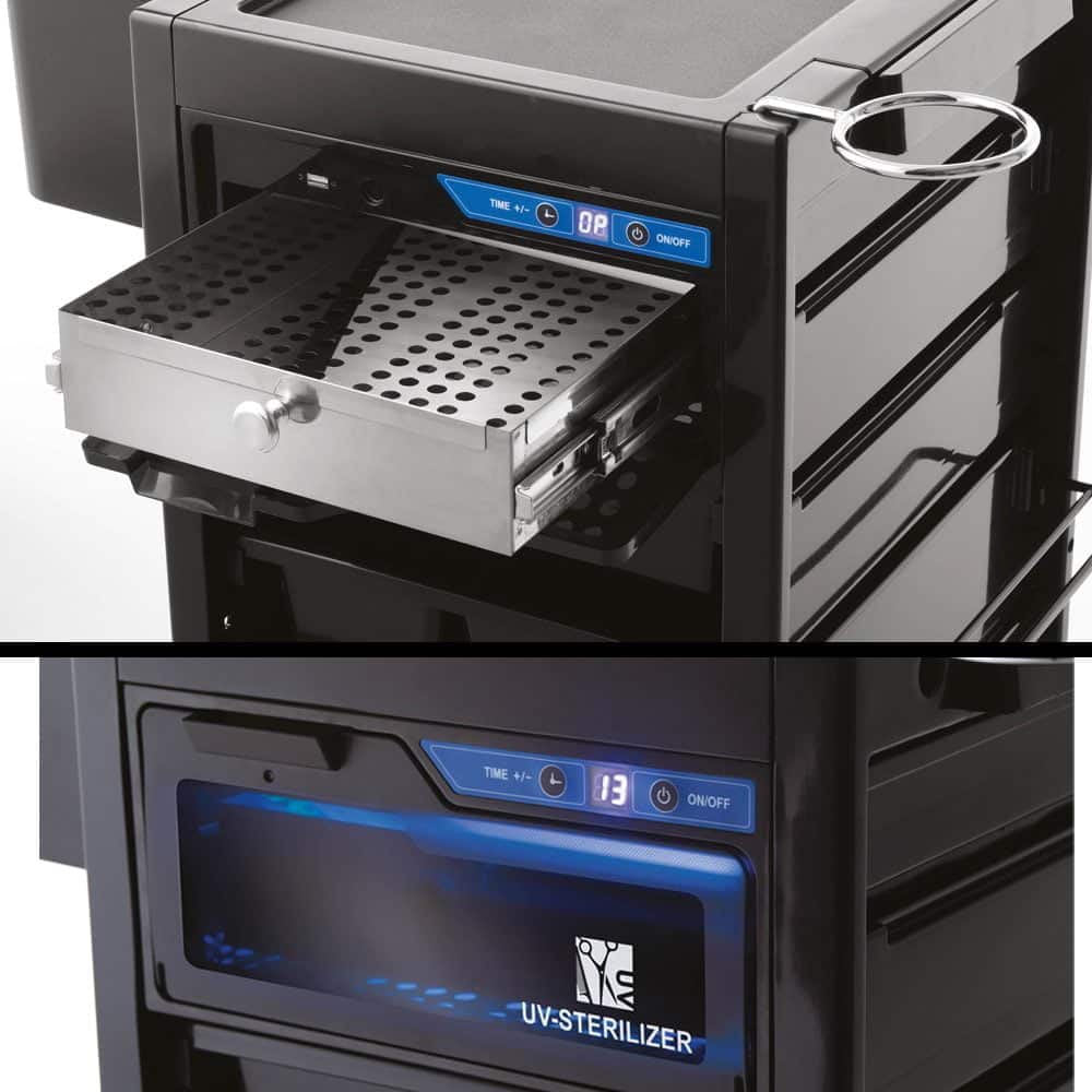 CARRELLO STERILIZZATORE LUCE UVC PER BARBIERE PARRUCCHIERE 5 CASSETTI XANITALIA NEW YORK UV PRO 370.545