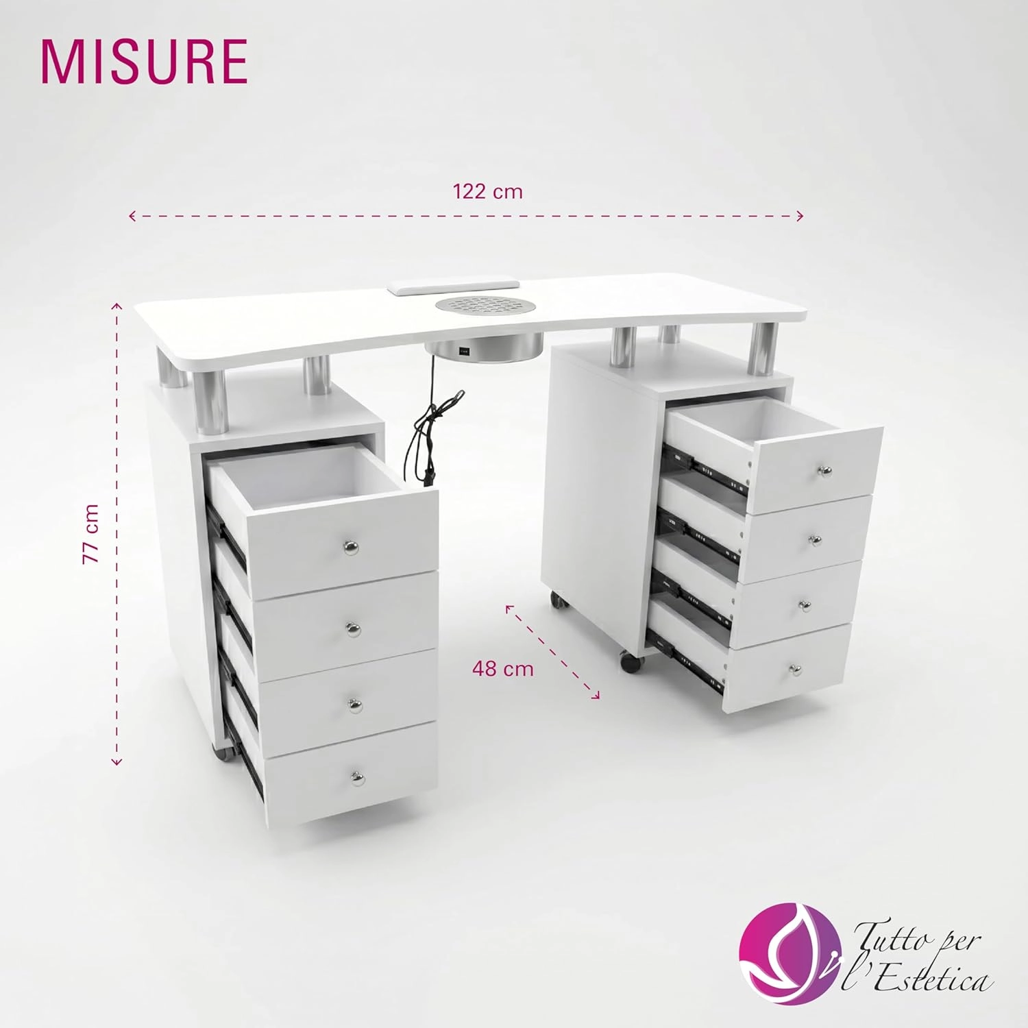 Tavolo manicure con aspiratore per estetista filtro tondo Hepa per centro estetico - immagine 5