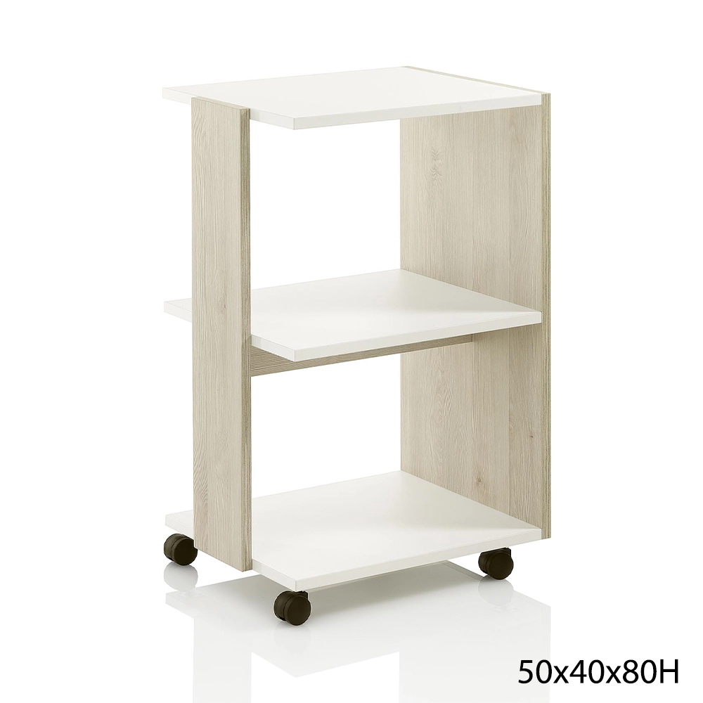 Carrello Trolley con Ruote in Larice Naturale e Laminato Bianco per Centro Estetico e Spa XaniPro