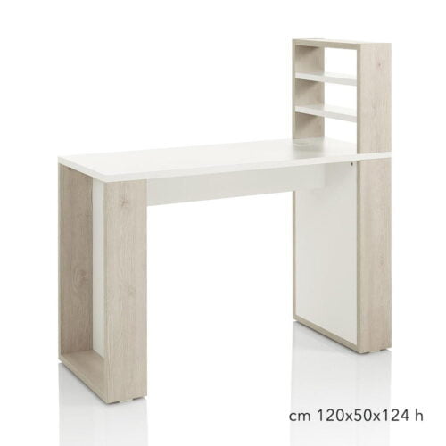 Tavolo manicure in legno con espositore Larice naturale e laminato bianco per estetista - immagine 2