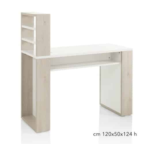 Tavolo manicure in legno con espositore Larice naturale e laminato bianco per estetista
