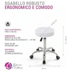 Alternative view of Sgabello per estetista regolabile in altezza per centro estetico manicure Bianco o Nero