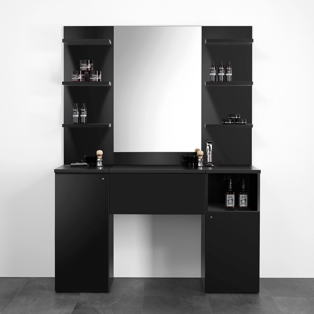 Postazione Mobile da Barbiere – 150 cm | Laminato Nero & OA - immagine 2