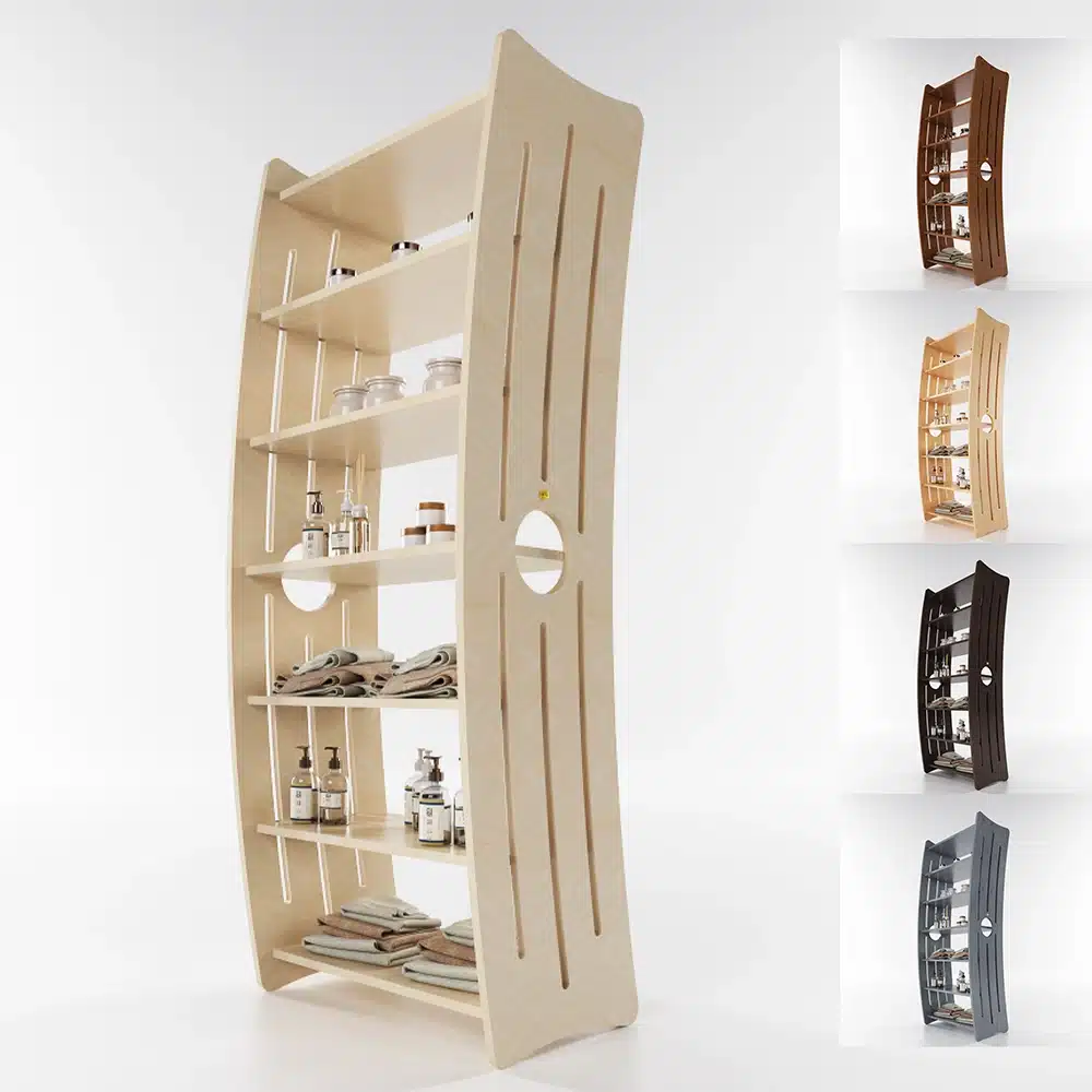 Espositore per prodotti per centro estetico in legno massello di betulla