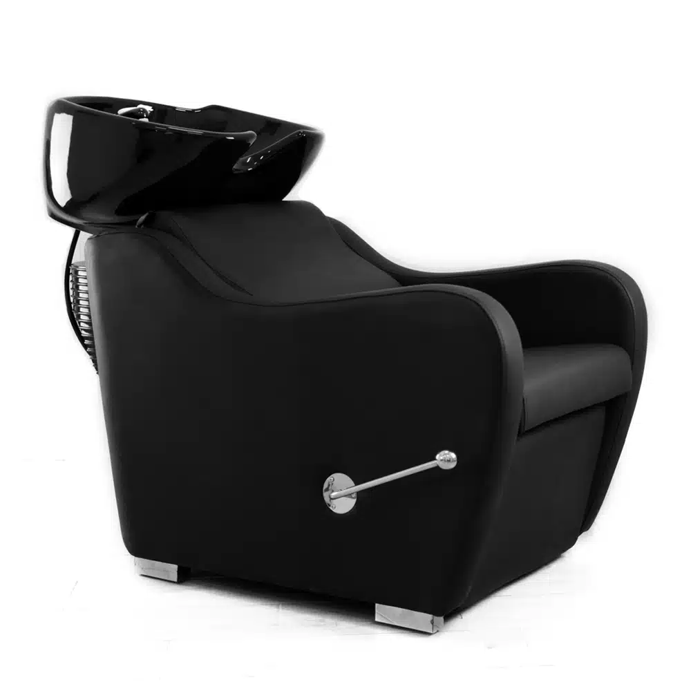 LAVATESTA CON POGGIAPIEDI PARRUCCHIERE CERAMICA NERA POLTRONA LAVAGGIO BARBIERE - immagine 2