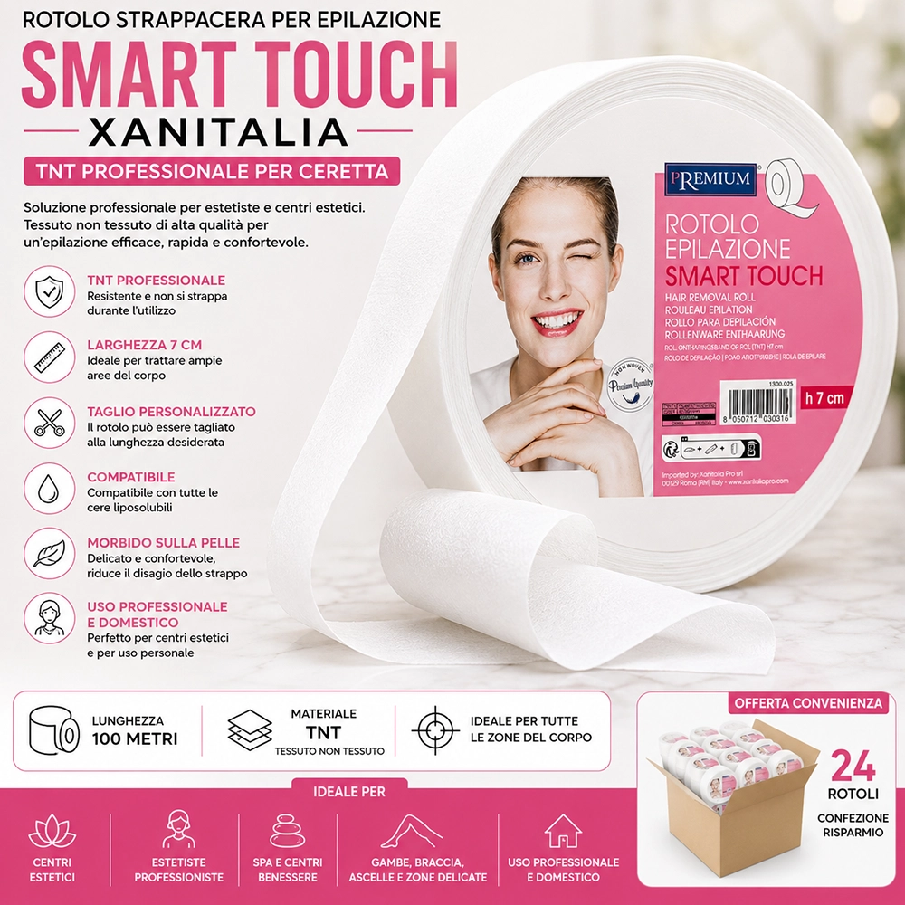 Rotolo Strappacera per Epilazione Smart Touch Xanitalia 100 Metri TNT Professionale per Ceretta