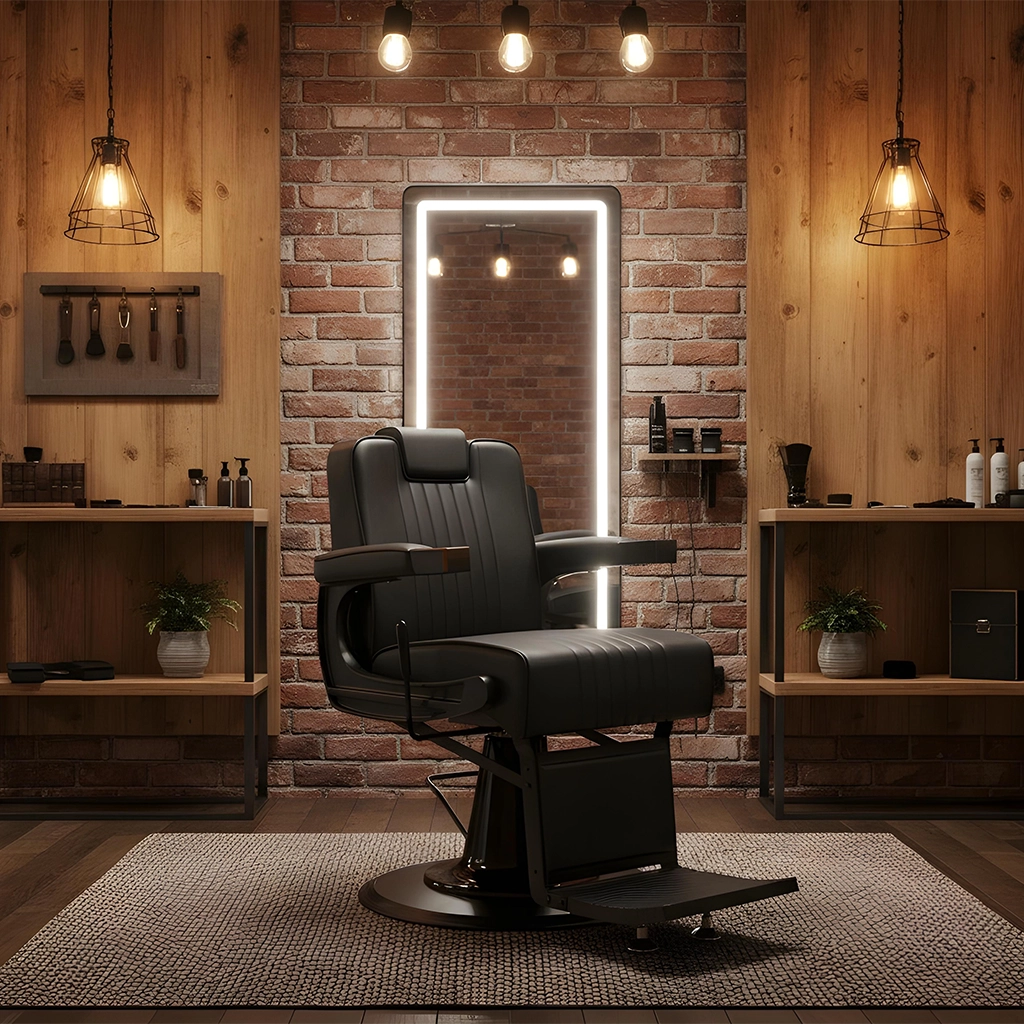 Poltrona Barbiere parrucchiere per taglio capelli uomo nera reclinabile Fade 2.0 Mudi Weelko