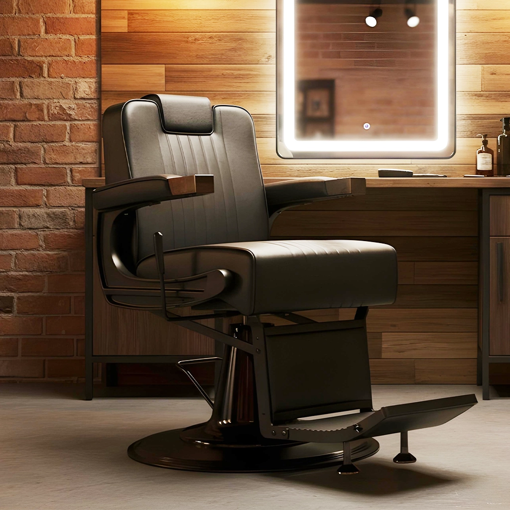 Poltrona Barbiere parrucchiere per taglio capelli uomo nera reclinabile Fade 2.0 Mudi di Weelko