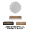 Specchio specchiera tonda con luce LED e ripiano a giorno per parrucchiere barbiere in legno bianca