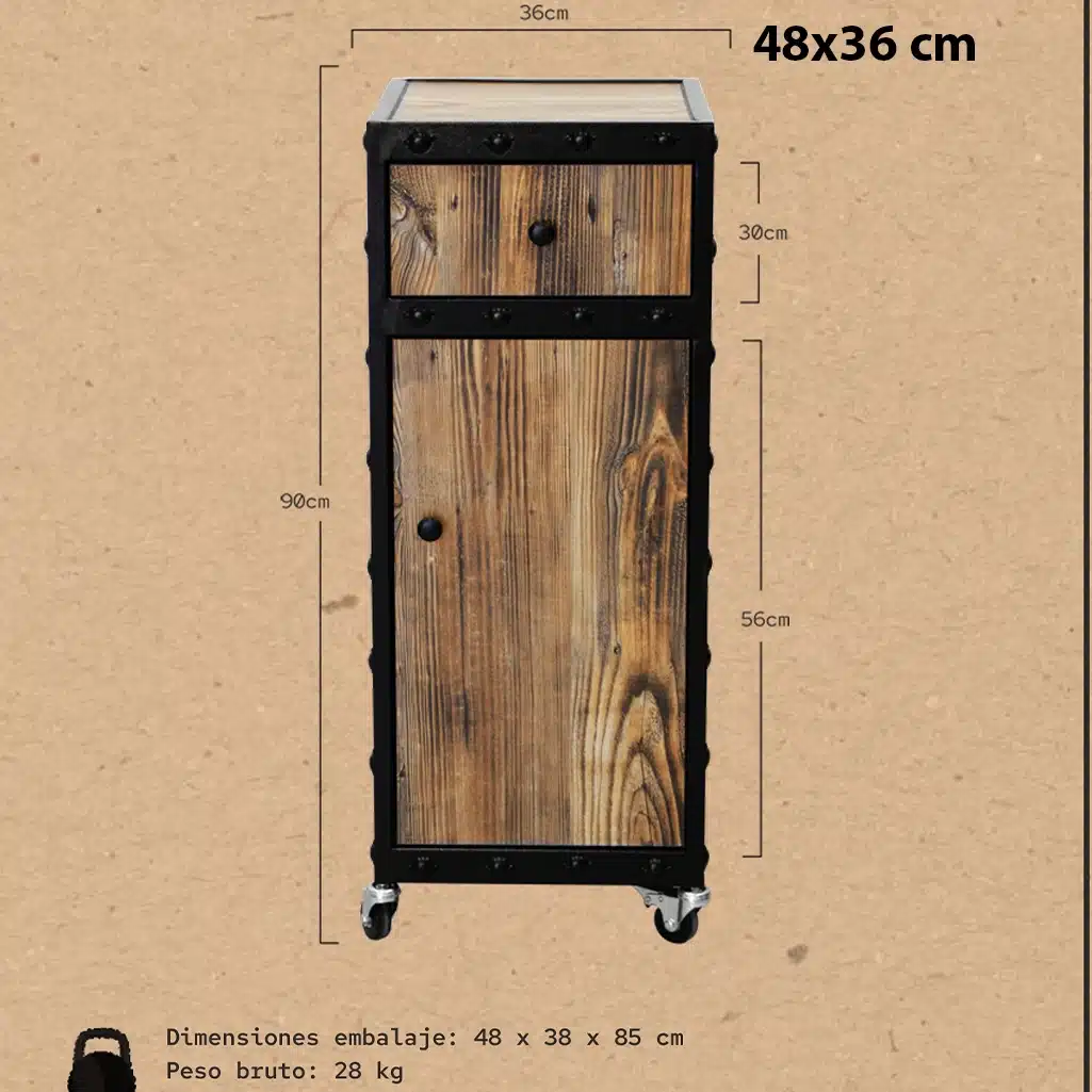 Trolley per Barbiere e Parrucchiere in Legno - Stile Industrial - immagine 4