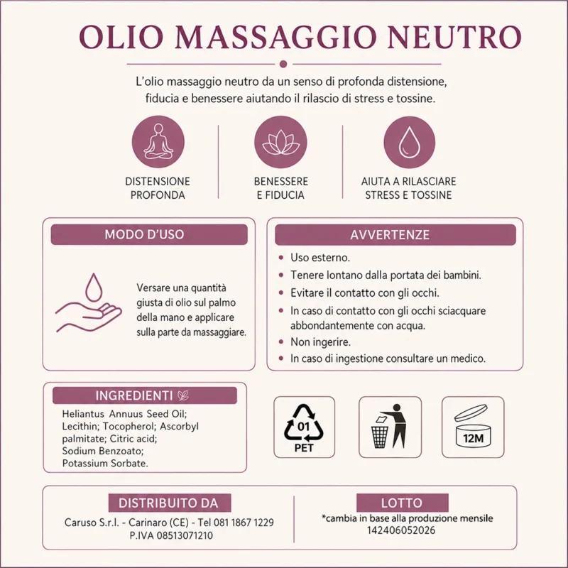 inci olio da massaggio neutro tuttoperlestetica