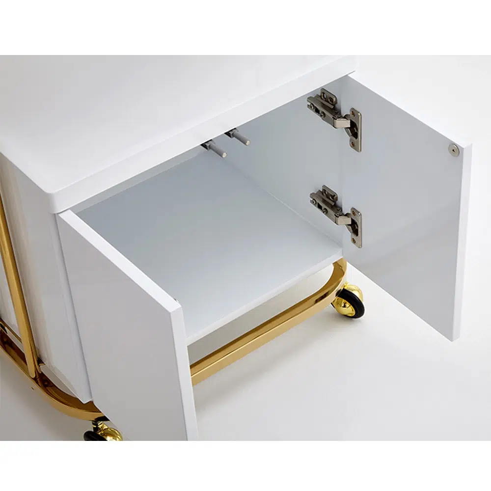 Carrello per centro estetico in legno laccato tortora - 4 ruote - immagine 3