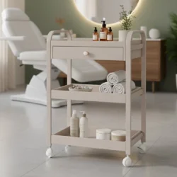 carrello per estetista 3 ripiani con ruote color tortora beige