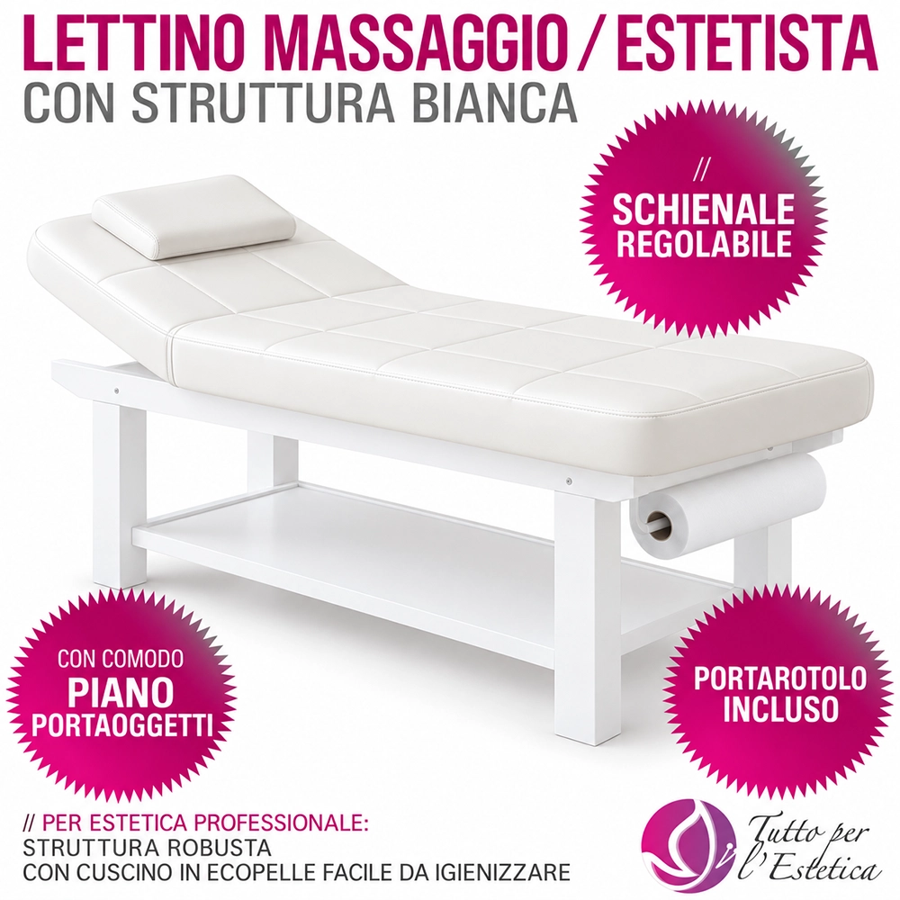 lettino bianco da massaggio con ripiano