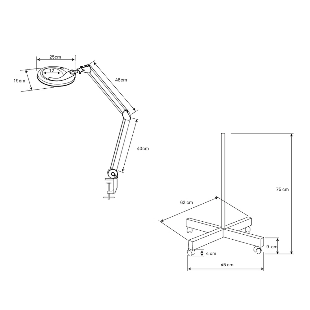 Lampada LED con Lente d’Ingrandimento 5 Diottrie, Braccio Articolato e Base a 4 Ruote - immagine 5