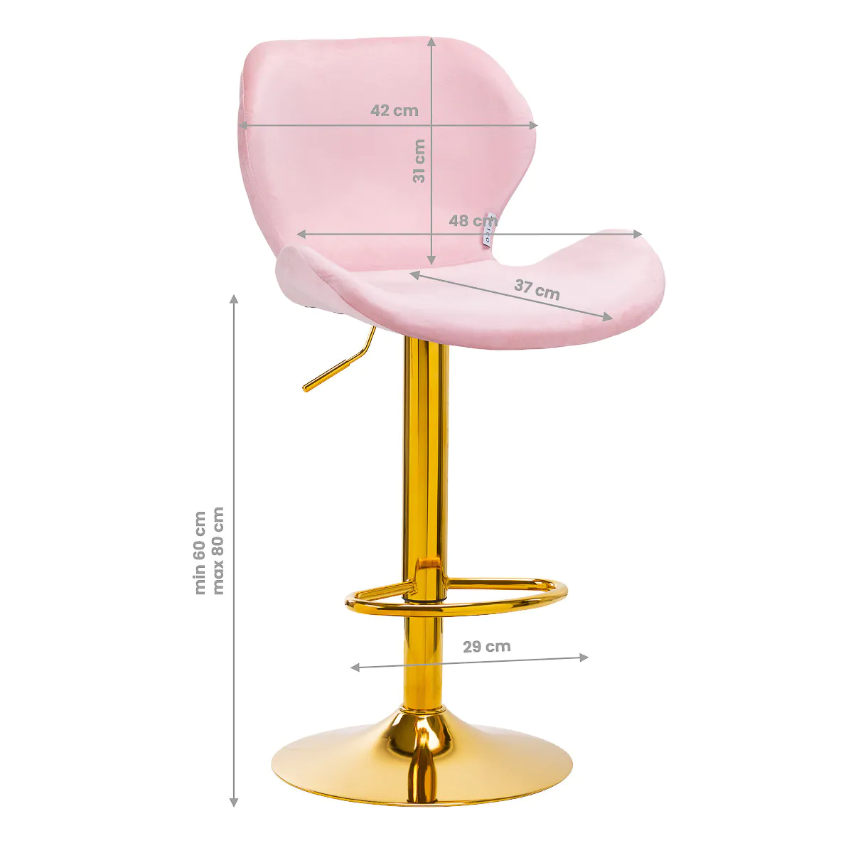 Sgabello alto regolabile in velluto rosa e oro per estetista centro estetico salone di bellezza - immagine 5