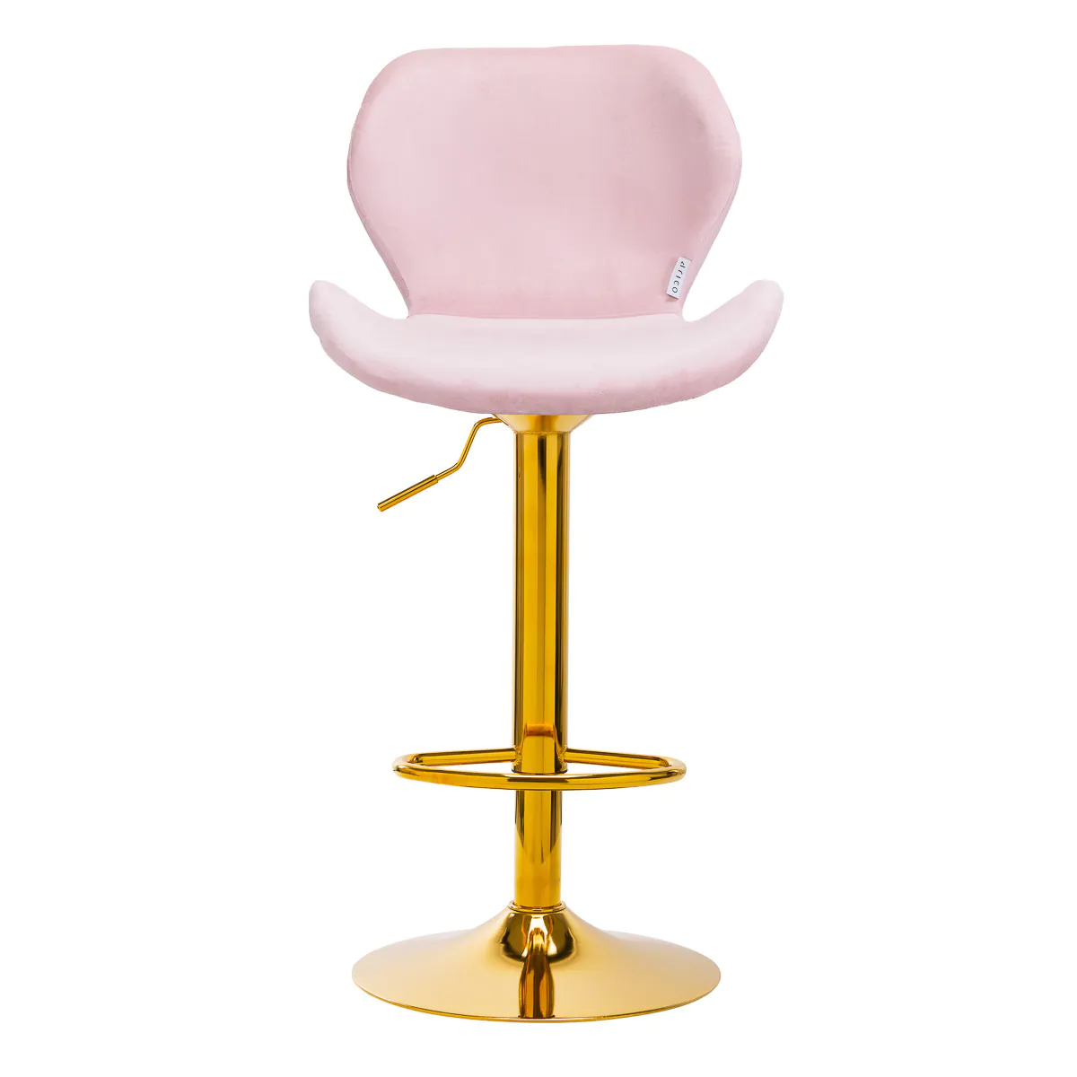 sgabello alto regolabile estetista velluto rosa e oro
