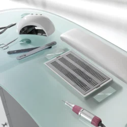 tavolo manicure con aspiratore con ripiano in vetro