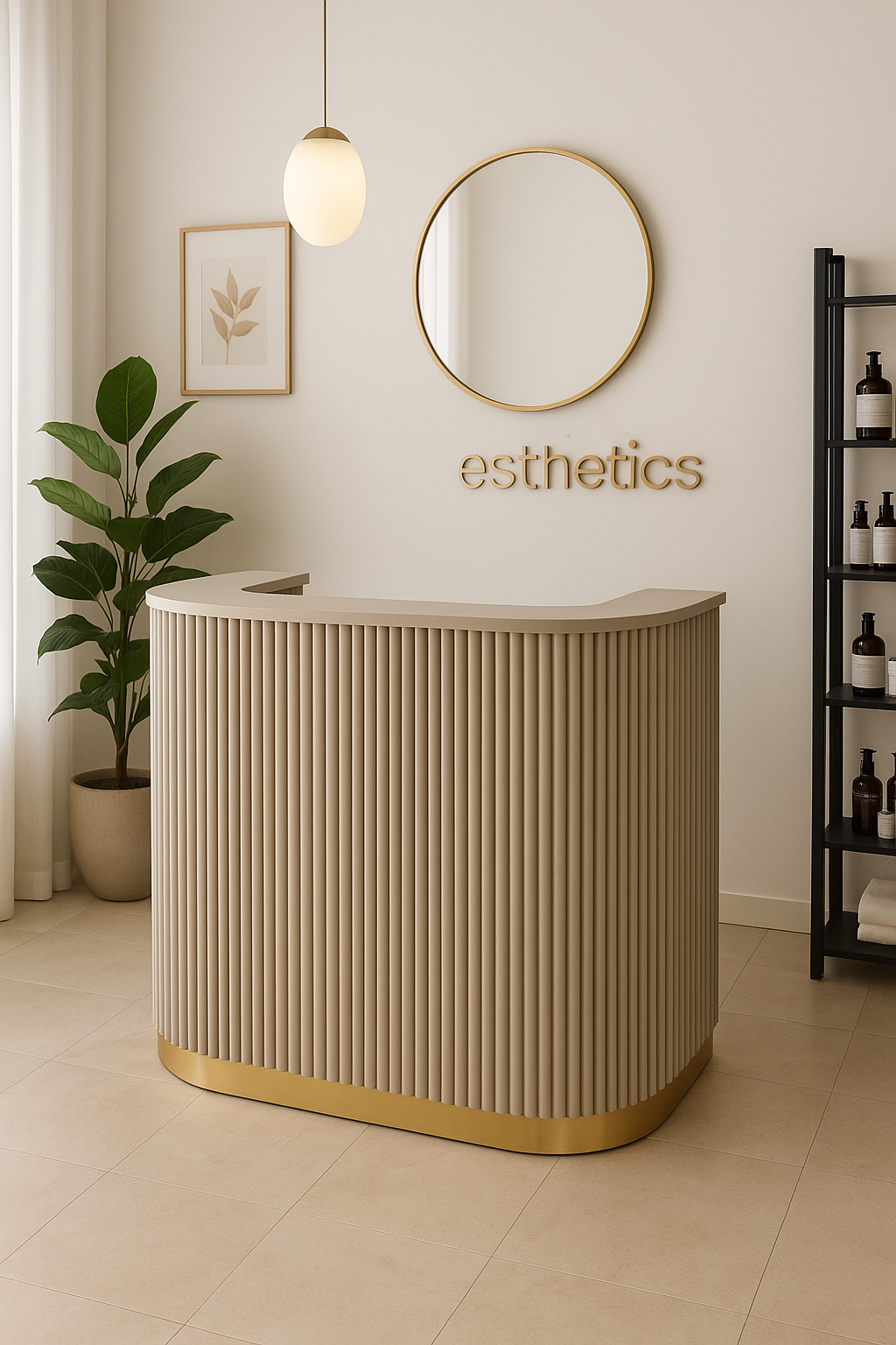 Reception per centro estetico parrucchiere banco cassa beige e oro - immagine 2