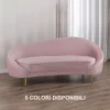Divano dormeuse chaise longue 2 posti in velluto rosa e metallo dorato stile Art Déco