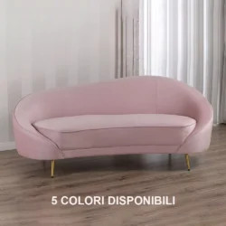 Divano dormeuse chaise longue 2 posti in velluto rosa e metallo dorato stile Art Déco