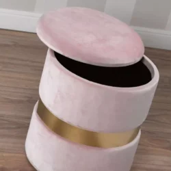 Alternative view of Pouf Contenitore in Velluto Stile Art Déco – Rosa, Grigio, Tortora, Nero con Base in Metallo Dorato