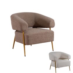 Poltrona in Tessuto Teddy con Piedi in Metallo Dorato – Stile Scandinavo