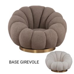 Poltrona Girevole in Tessuto Teddy con Struttura in Metallo Dorato – Stile Scandinavo