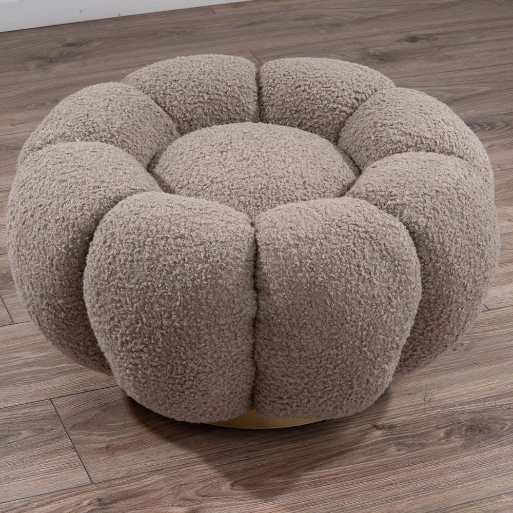 Poggiapiedi Pouf in Tessuto Teddy con Base in Metallo Dorato – Stile Scandinavo