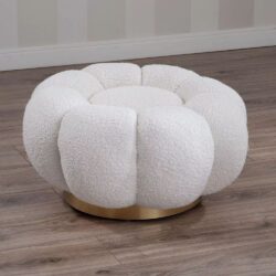 Poggiapiedi Pouf in Tessuto Teddy con Base in Metallo Dorato – Stile Scandinavo