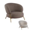 Poltrona in Tessuto Teddy Beige o Tortora con Struttura in Metallo Dorato – Stile Scandinavo