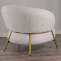 Poltrona in Tessuto Teddy Beige o Tortora con Struttura in Metallo Dorato – Stile Scandinavo
