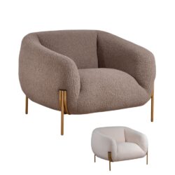 Poltrona in Tessuto Teddy con Piedi in Metallo Dorato – Stile Scandinavo