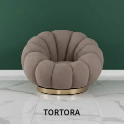 Alternative view of Poltrona Girevole in Tessuto Teddy con Struttura in Metallo Dorato design moderno ed elegante