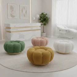 Poggiapiedi Pouf in Tessuto Teddy con Base in Metallo Dorato Tortora Crema Verde Senape Rosa - immagine 8